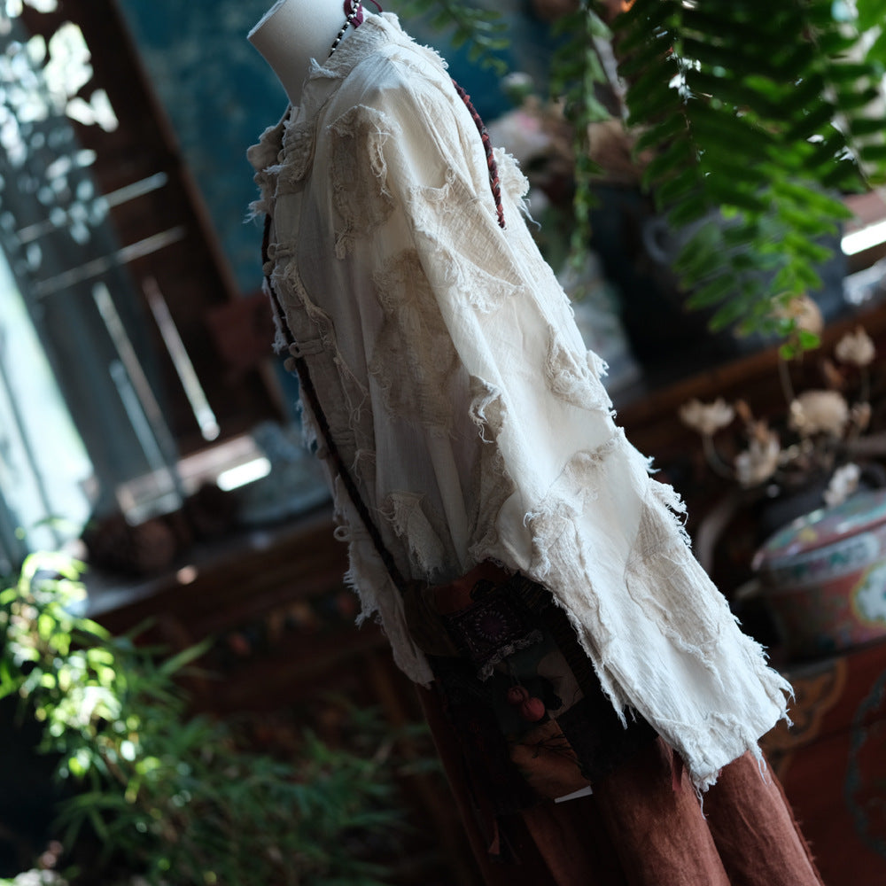 Chaqueta vintage de patchwork color crudo