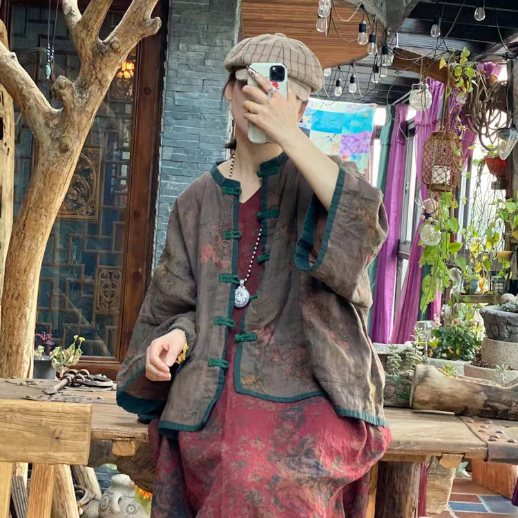 Chaqueta de lino con estampado floral vintage