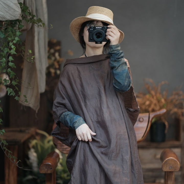 Oversized Off-Shoulder Linen Dress | Women's Natural Linen Boho Dress