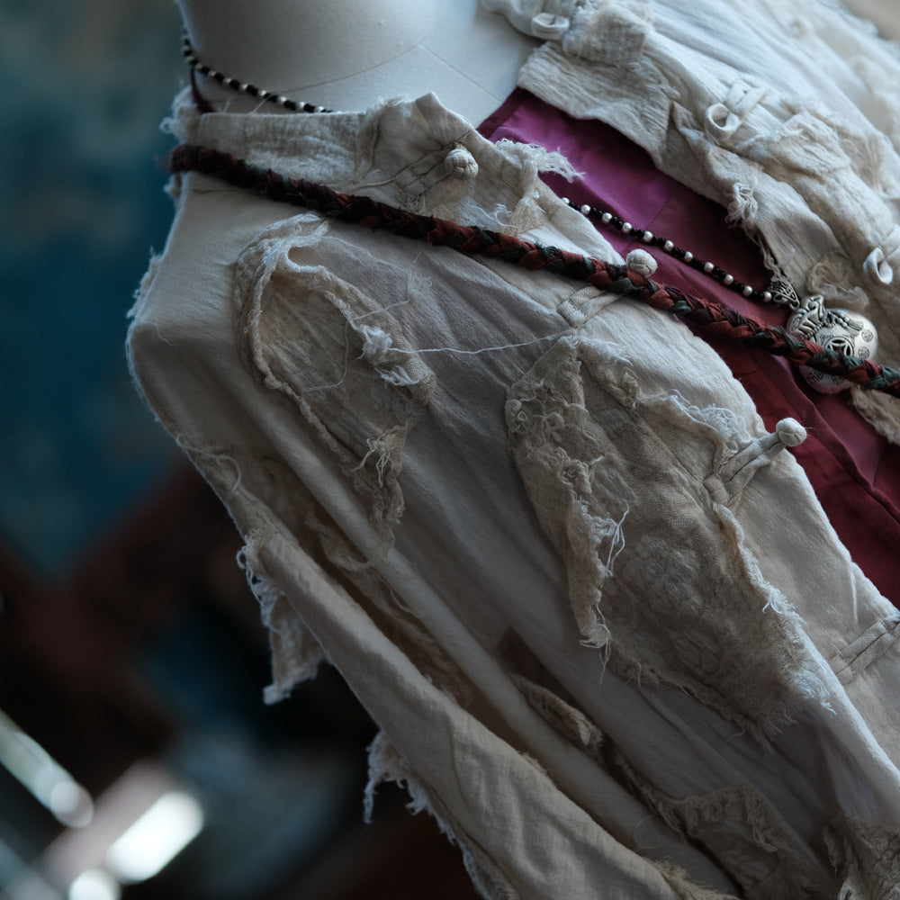 Chaqueta vintage de patchwork color crudo