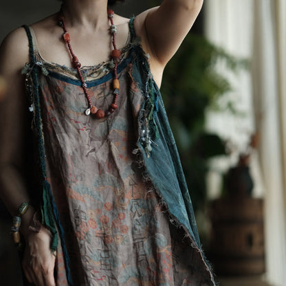 Vestido de ramio con retazos bohemio