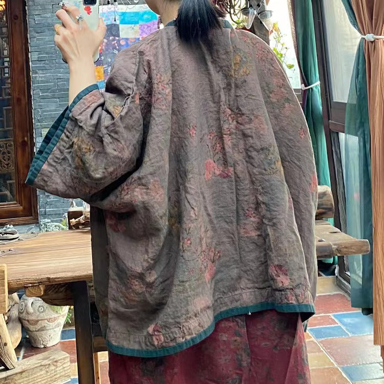 Chaqueta de lino con estampado floral vintage