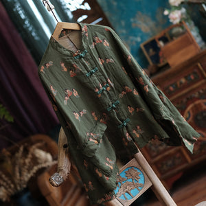 Chaqueta de lino vintage con figuras diminutas
