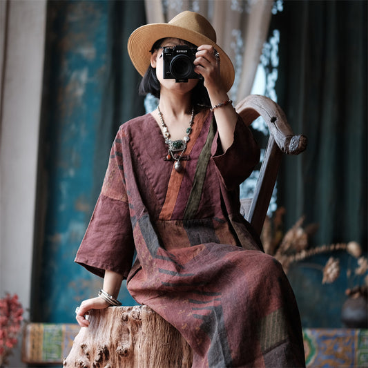 Vestido túnica de lino y ramio Vintage Harmony