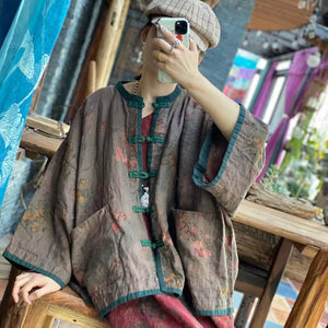 Chaqueta de lino con estampado floral vintage