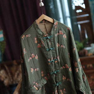 Chaqueta de lino vintage con figuras diminutas
