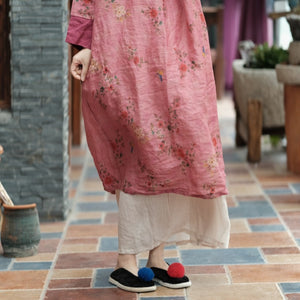 Vestido Túnica de Lino Hanfu Flora - Bohemio Floral Vintage