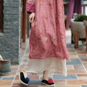 Vestido Túnica de Lino Hanfu Flora - Bohemio Floral Vintage