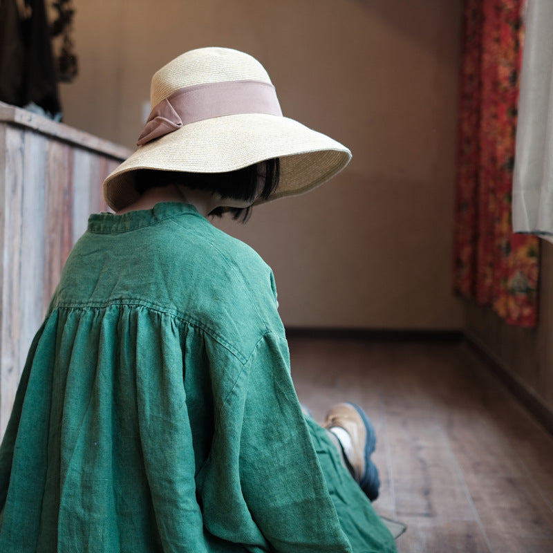 Vestido de lino natural verde – Corte holgado