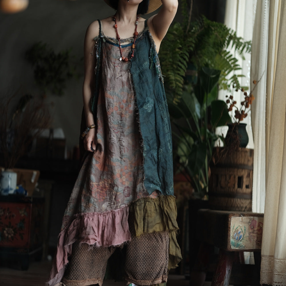 Vestido de ramio con retazos bohemio