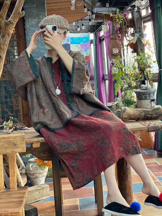 Chaqueta de lino con estampado floral vintage