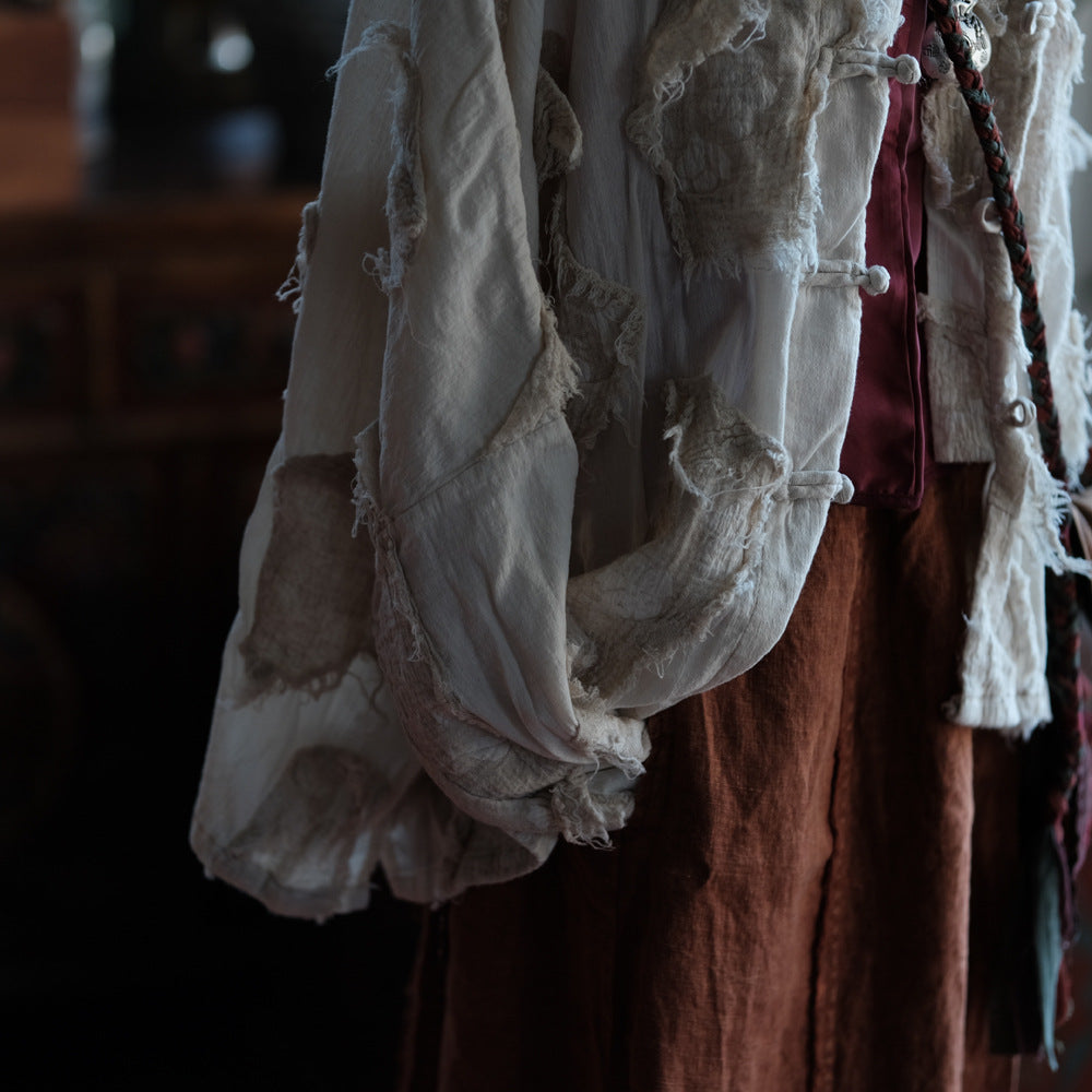 Chaqueta vintage de patchwork color crudo