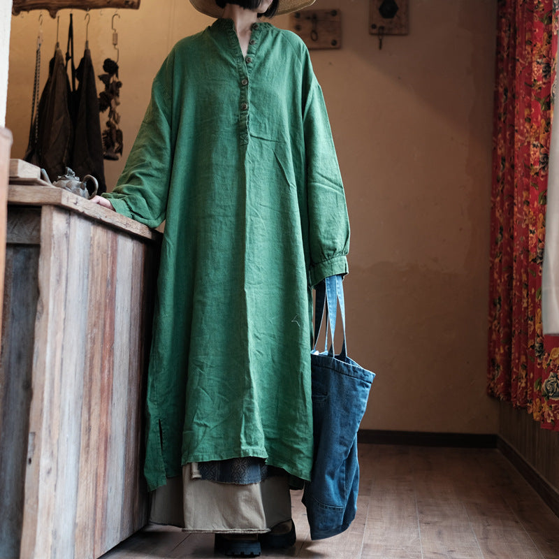 Vestido de lino natural verde – Corte holgado