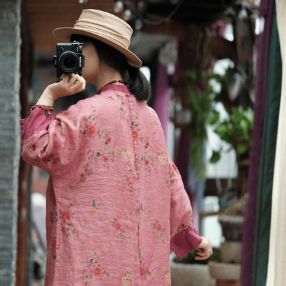 Vestido Túnica de Lino Hanfu Flora - Bohemio Floral Vintage