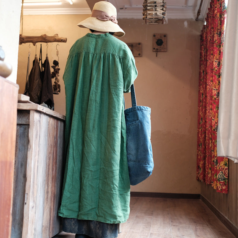 Vestido de lino natural verde – Corte holgado