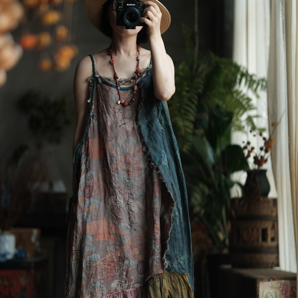Vestido de ramio con retazos bohemio