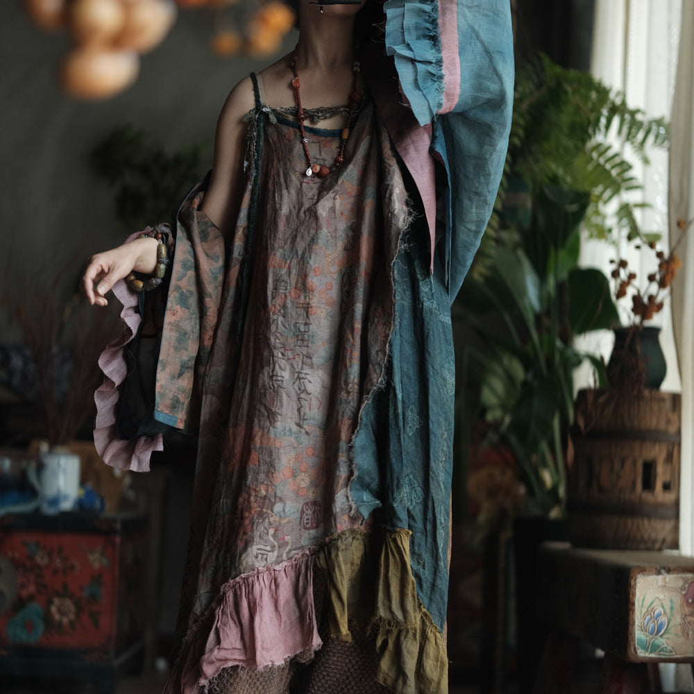 Vestido de ramio con retazos bohemio