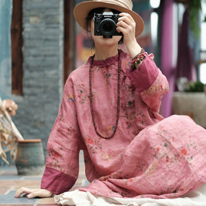 Vestido Túnica de Lino Hanfu Flora - Bohemio Floral Vintage