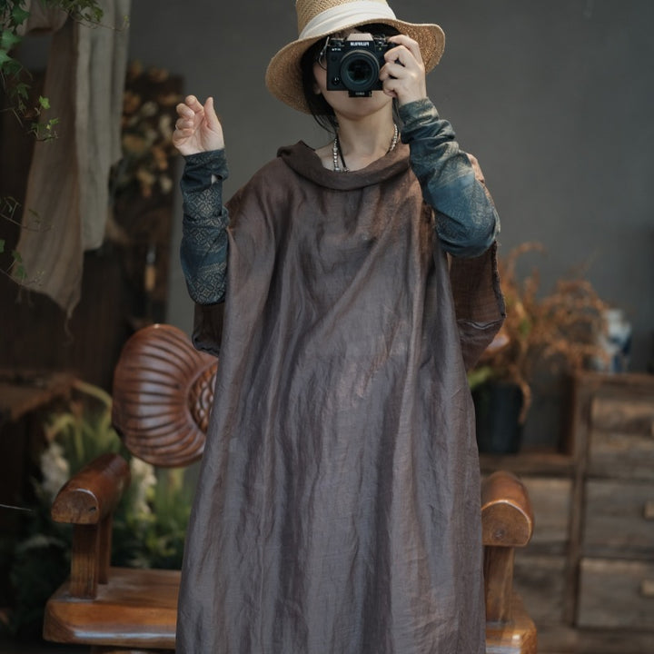 Oversized Off-Shoulder Linen Dress | Women's Natural Linen Boho Dress