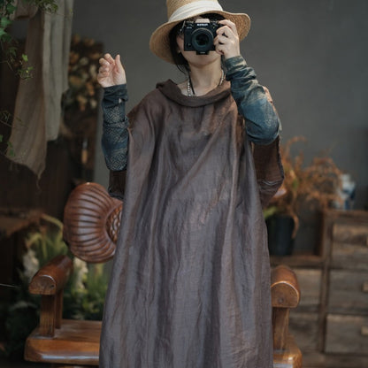 Vestido de lino holgado con hombros descubiertos - Estilo bohemio natural