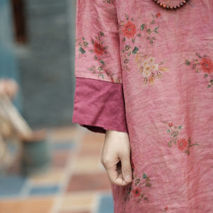 Vestido Túnica de Lino Hanfu Flora - Bohemio Floral Vintage