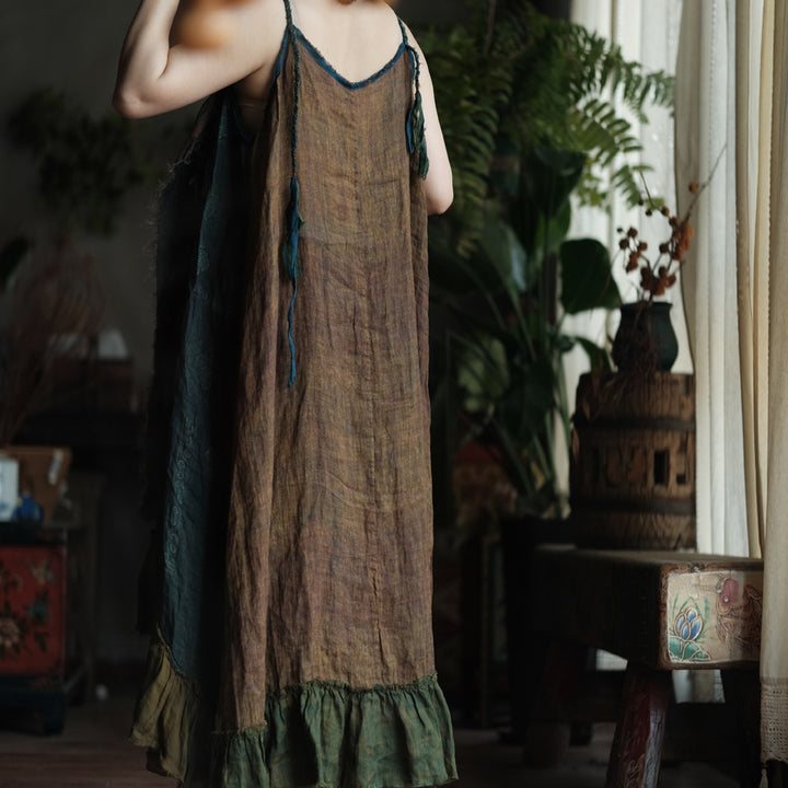 Vestido de ramio con retazos bohemio