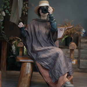 Oversized Off-Shoulder Linen Dress | Women's Natural Linen Boho Dress