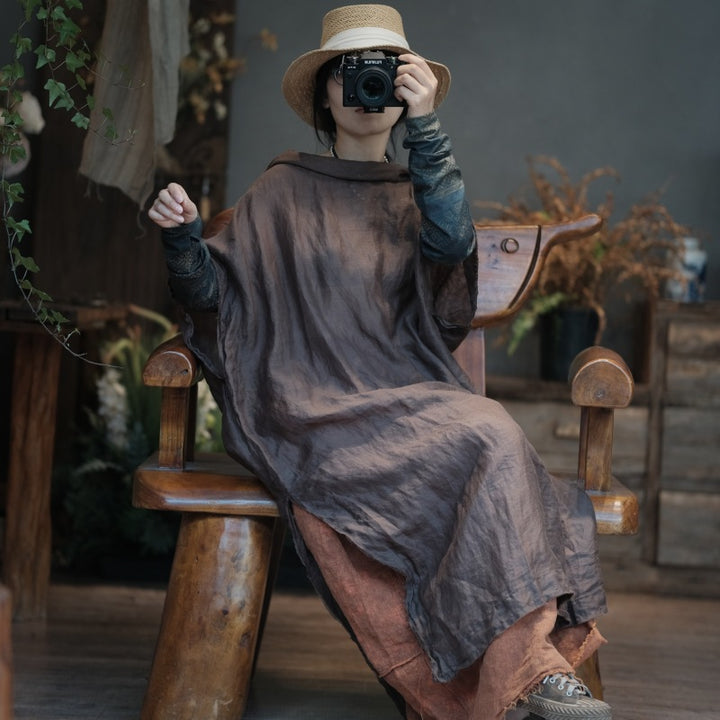 Oversized Off-Shoulder Linen Dress | Women's Natural Linen Boho Dress