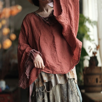 Blusa de retales Heritage Ember de lino