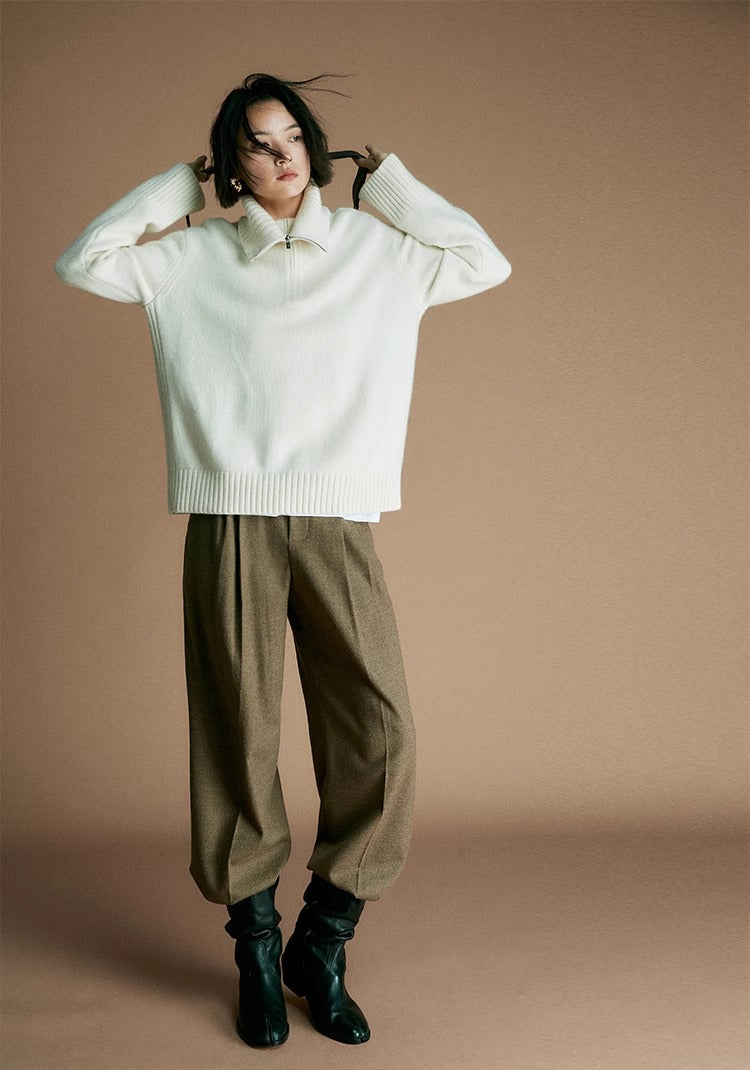 Suéter de punto de lana con cremallera para mujer: jersey de cuello con media cremallera y mezcla de lana al 80 % | Colección COANDMI