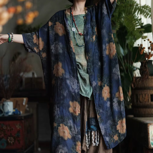 Vintage Blue Garden Cotton Kimono