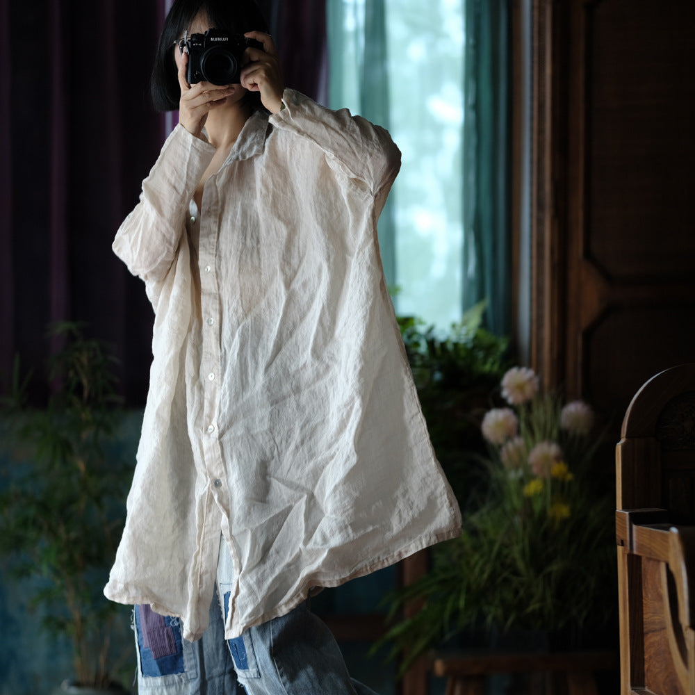 Camisa vintage de lino de gran tamaño
