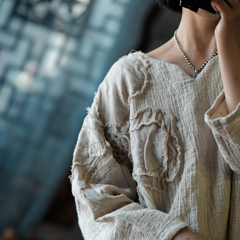 Blusa vintage de ramio bordada