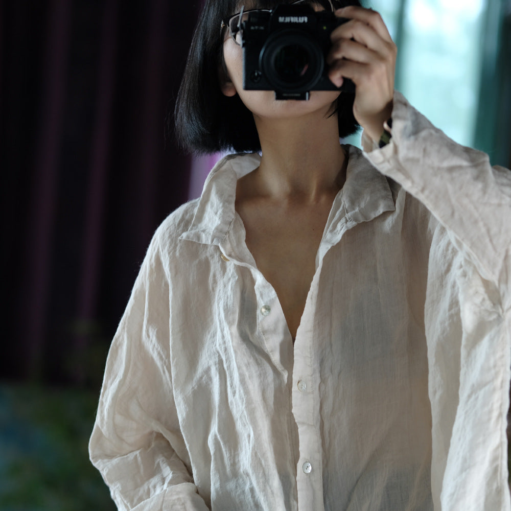 Camisa vintage de lino de gran tamaño