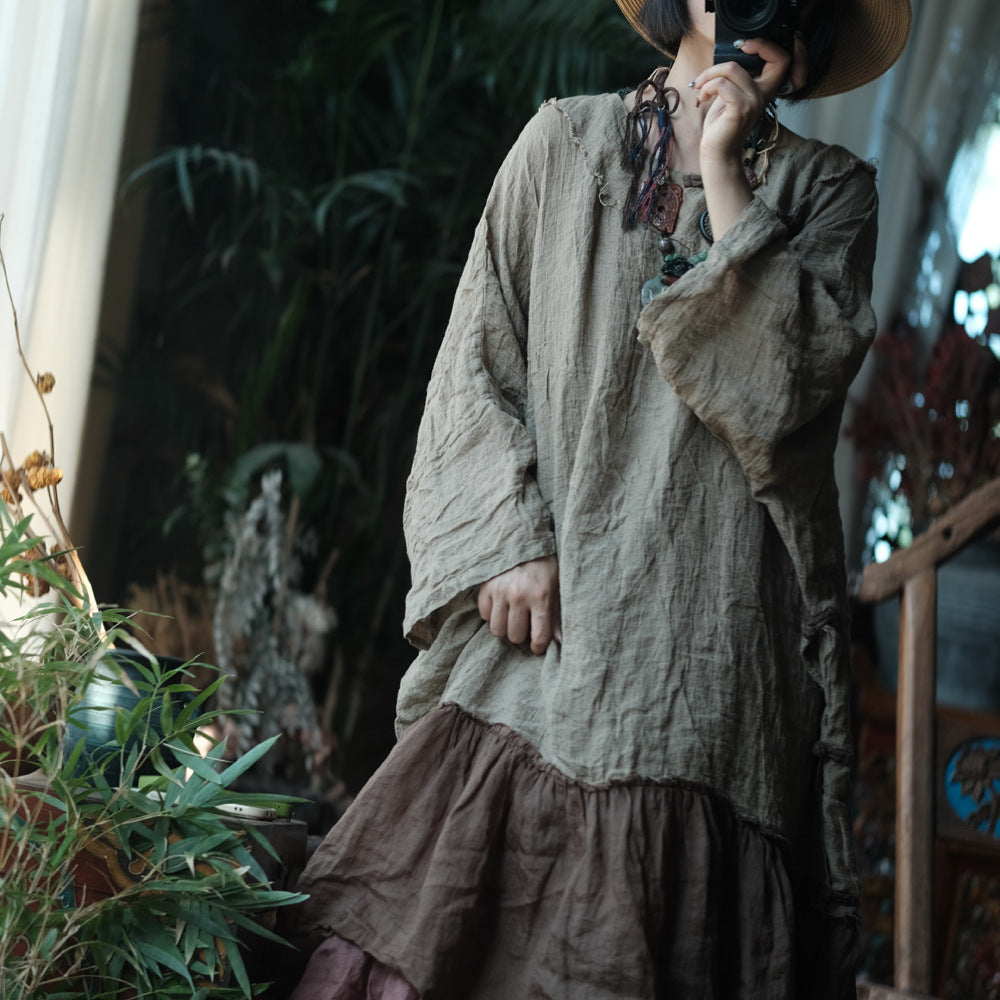 Earthfall Patchwork Linen Dress