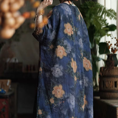 Vintage Blue Garden Cotton Long Shirt