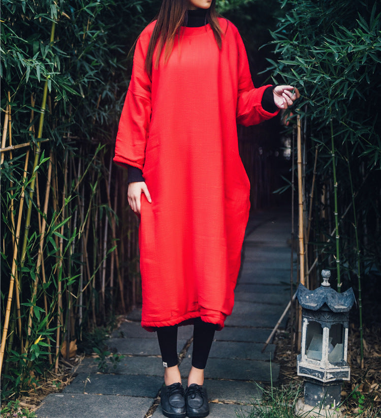 Túnica bordada de algodón y lino de gran tamaño