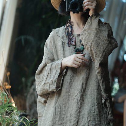 Earthfall Patchwork Linen Dress