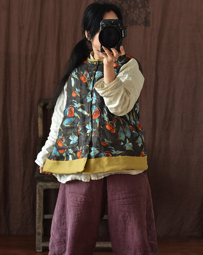 Chaleco de lino con patchwork y flores vintage