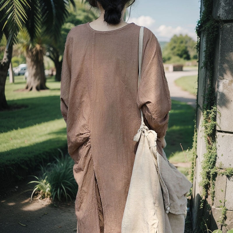 Blusa de algodón y lino con abertura larga