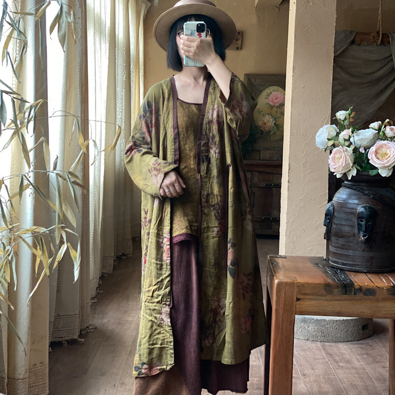 Chaqueta midi vintage con estampado floral