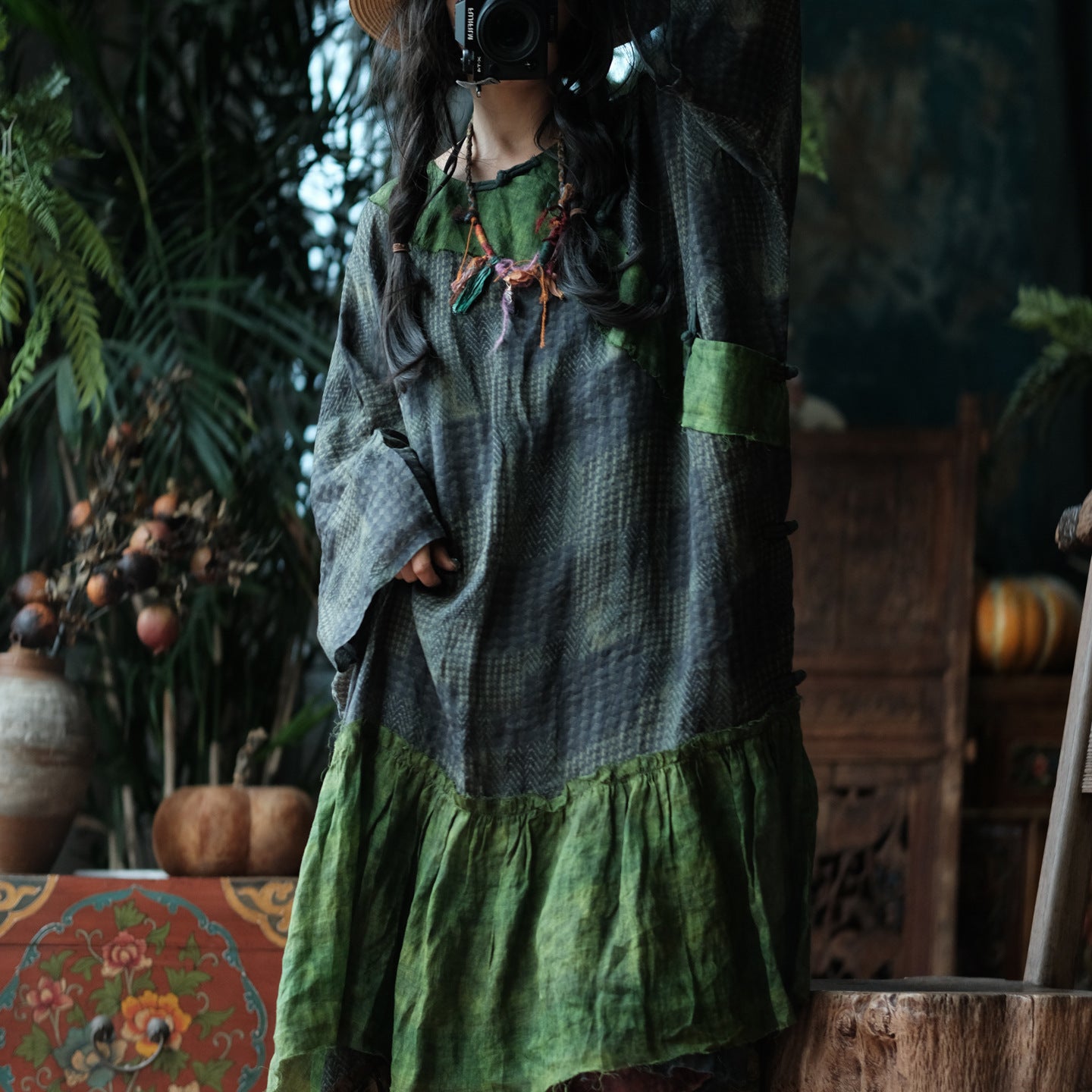 Forest Patchwork Ramie Dress