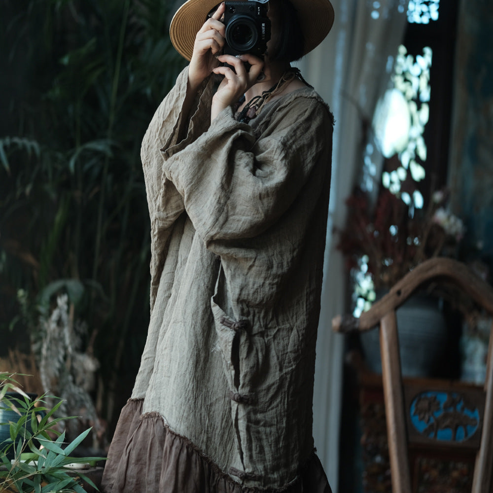 Earthfall Patchwork Linen Dress
