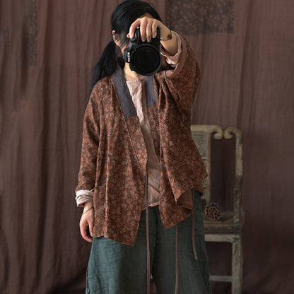 Chaqueta kimono de lino Vintage Bloom – Cárdigan cruzado de patchwork