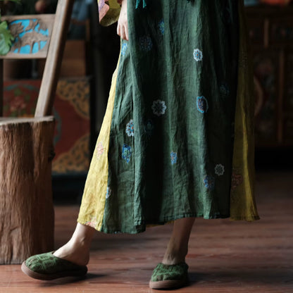 Verdant Mosaic Patchwork Ramie Dress