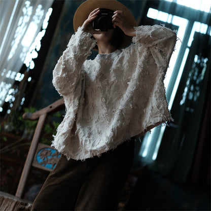 Blusa de lino patchwork crudo