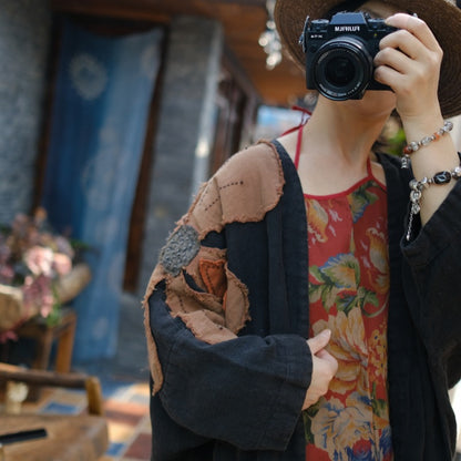 Vestido de lino con patchwork vintage