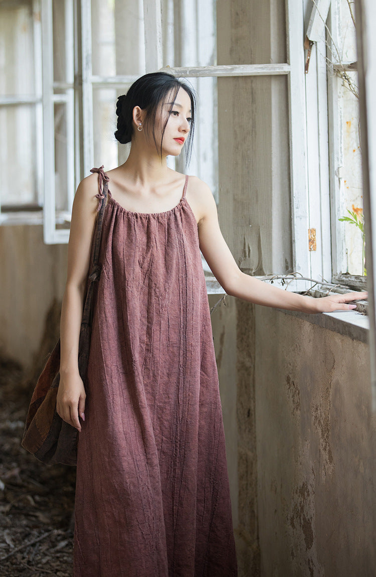 Vestido bohemio de lino y ramio