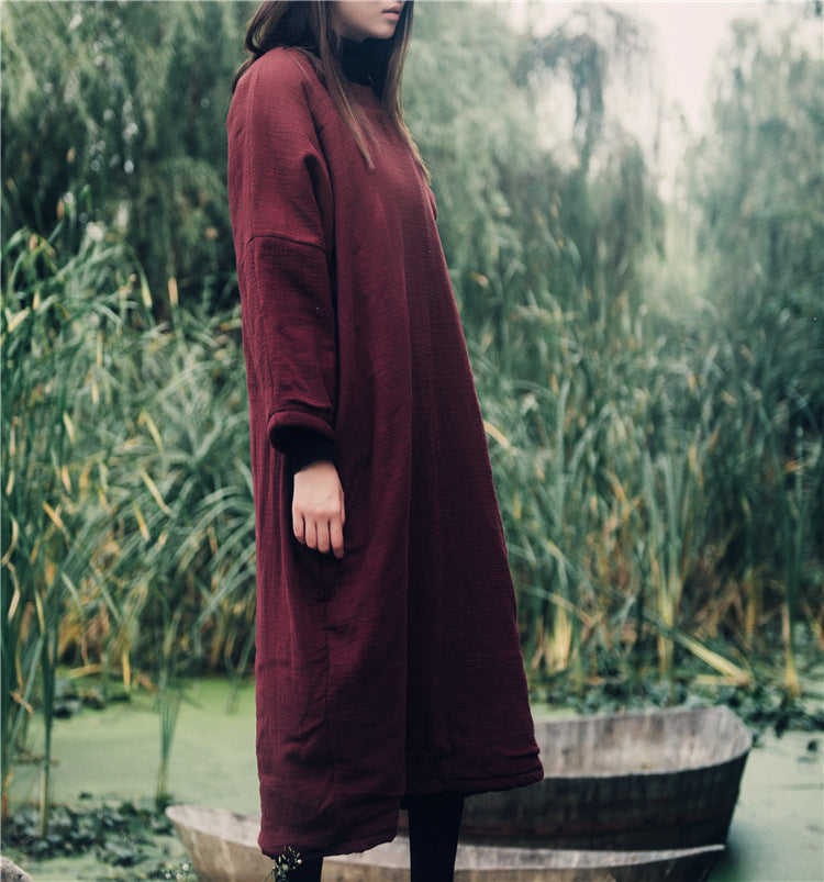 Túnica bordada de algodón y lino de gran tamaño