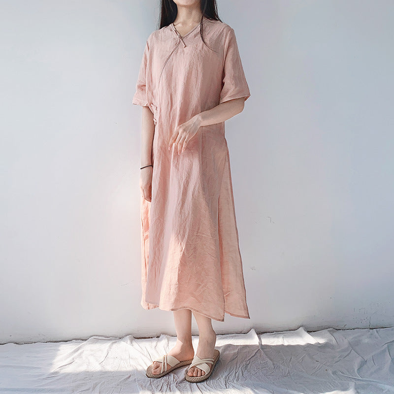 Túnica vintage de ramio con cuello en V